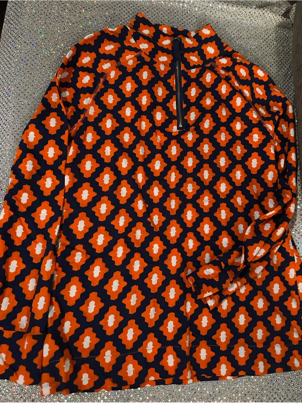 Mud Pie Orange Navy White Geometric 1/4 Zip Pullover NWOT SZ s